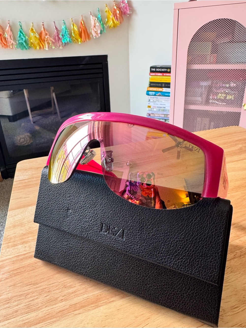 DEZI Shield Sunglasses in Pink with Mirrored Lenses - Picture 2 of 8